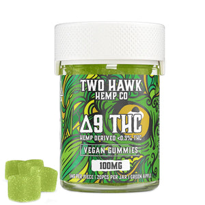 Two Hawk Hemp Co. - Delta 9 Edible - Vegan Gummies - Green Apple - 5mg-10mg