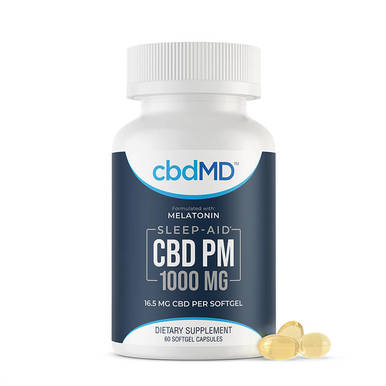 cbdMD - CBD Softgels - PM Softgels + Melatonin for Sleep - 500mg-1000mg
