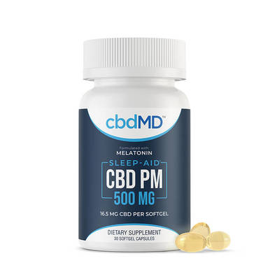 cbdMD - CBD Softgels - PM Softgels + Melatonin for Sleep - 500mg-1000mg