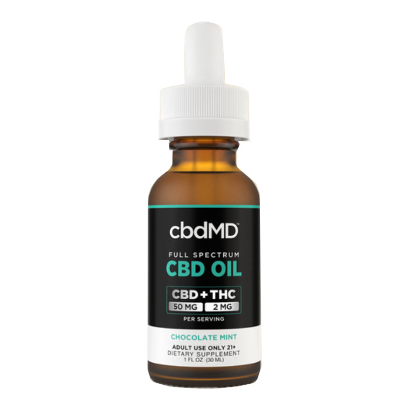 cbdMD - CBD Oil - CBD:THC Full Spectrum Tincture - Chocolate Mint - 1500mg-6000mg